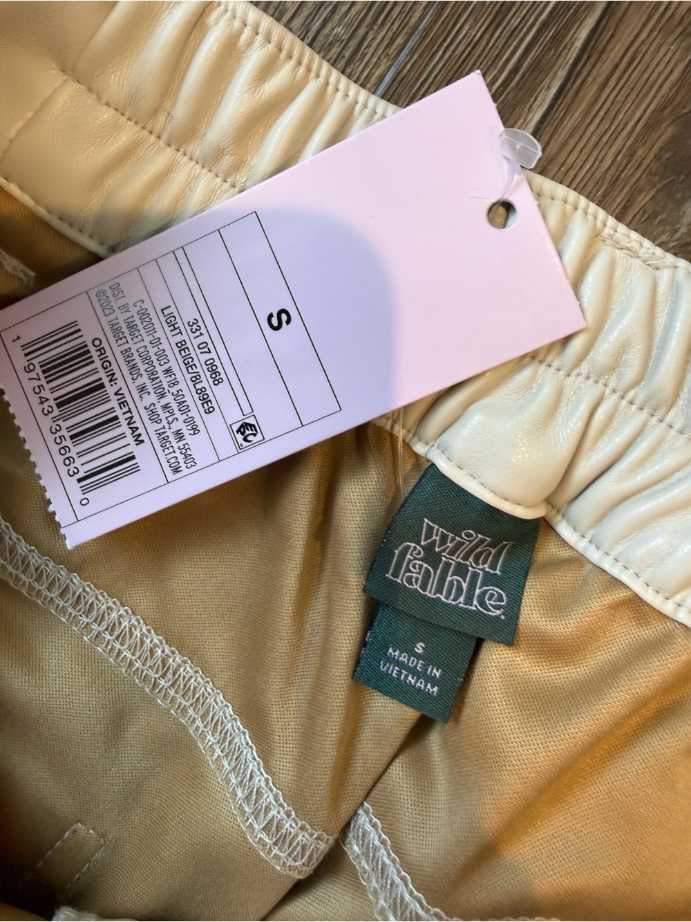 Pleather Wide Leg Cargo Pants - Cream - Picture 3 of 3